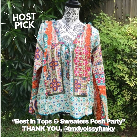 Johnny Was Silk Patterned Blouse - Picture 8 of 9